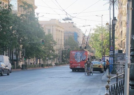 Unusual sights in Athens - he caught up to the traffic with his trolley