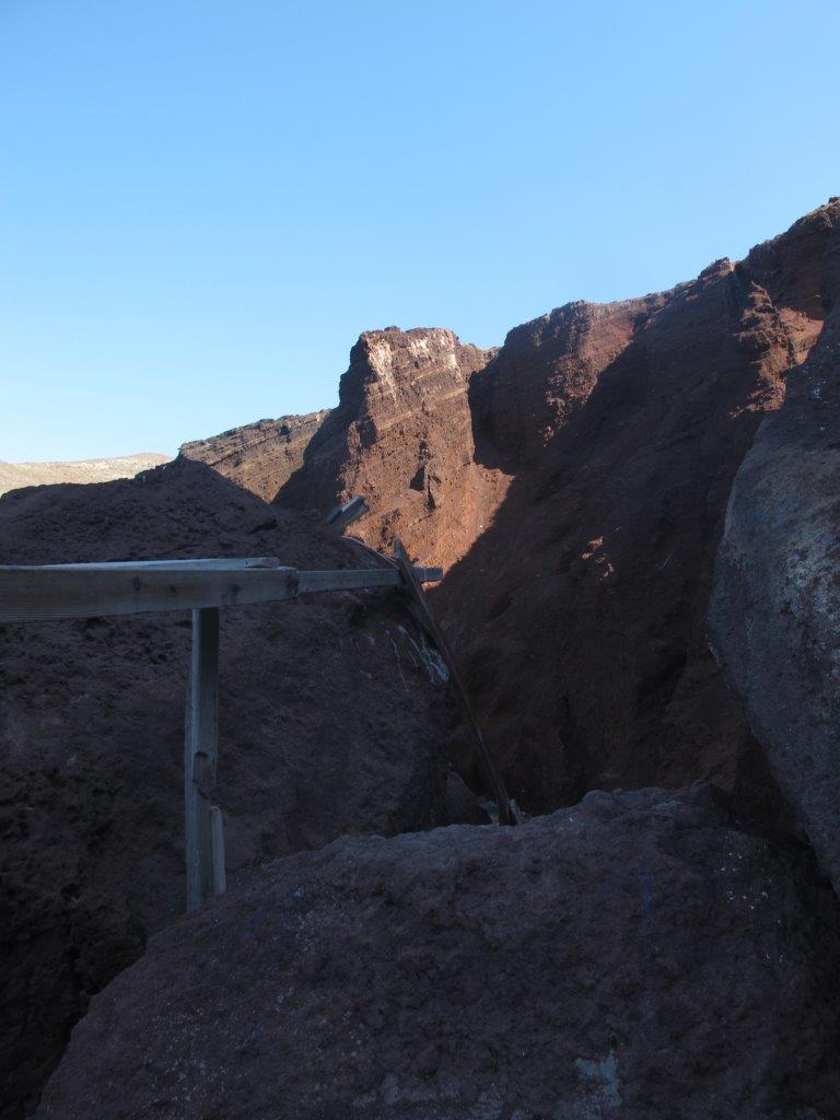 Hand rails to help on the path to Red Beach Santorini