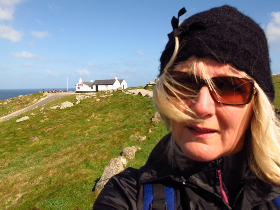 Selfie in gale force winds at Lands End