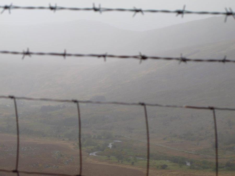 Wow, another driveby - the valley through the wire and mist, coming into Killarney