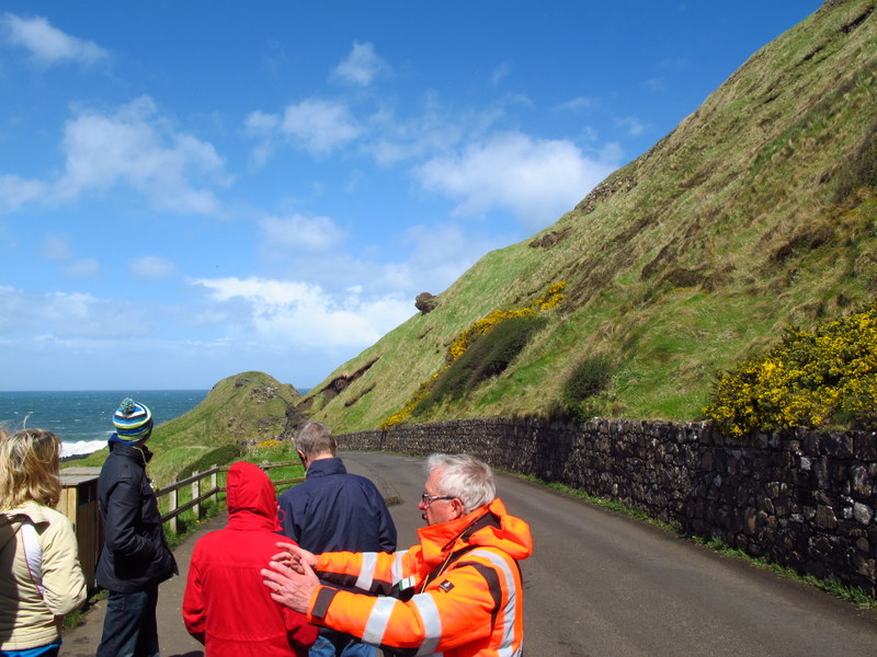 Head of the giants dog on hill in background at Giants Causeway