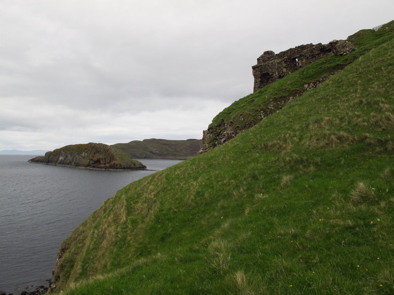 Castle ruins clinging to the edge of the island