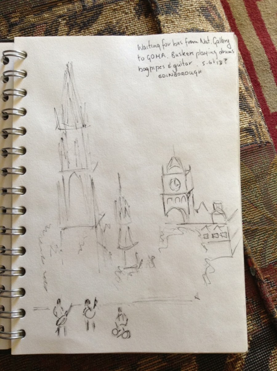 5 minute sketch of buskers outside Edinburgh Art Gallery