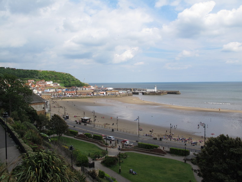 Looking down to the beach from near the Grand Hotel in Scarborough, England
