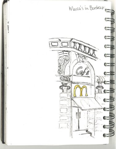 Sketch of front of McDonalds building Bordeaux France