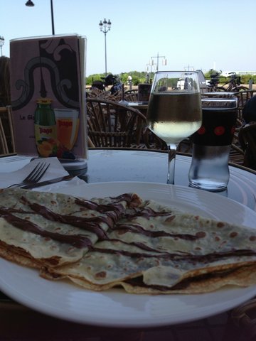 Ahhhh, french chocolate crepe and white wine at Bordeaux