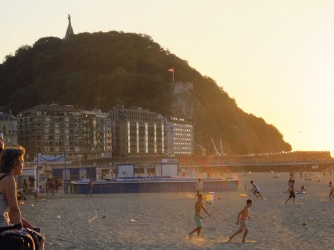 La Zurriola Beach in the late afternoon glow