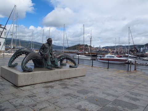 Jules Verne riding an octopus in Vigo Spain