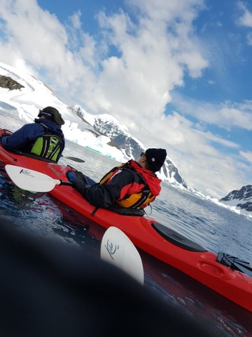Couple of kayakers leaving the safety of the zodiac!